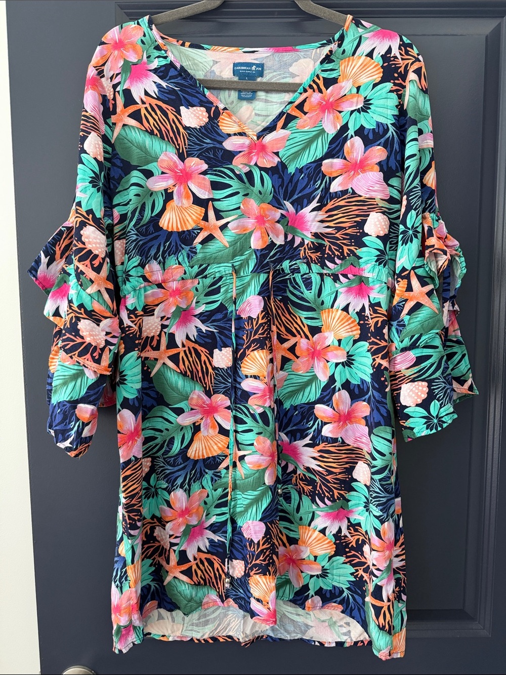 5/$25 CARIBBEAN JOE multicolored tropical swimsuit coverup dress